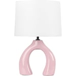 Beliani - Lampe à Poser Rose en Céramique 43 cm Abat-Jour en Tambour en Coton Pied en Pont Abbie