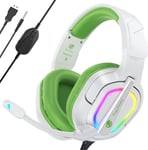 ¿2024 New¿ FC200 Casque Gaming pour PS4/PS5/PC/Xbox/Nintendo Switch, Casque PS5 avec câble et lumière RGB, Casque stéréo Surround avec Micro, Noise Cancelling Gamer Headphones - Blanc Vert