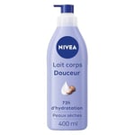 NIVEA Lait corps Hydratant Douceur 72h (1 x 400 ml) — Crème hydratante à l'Acide Hyaluronique pur & Beurre de karité — Soin pour le corps avec sérum hydratant nourrissant peaux sèches