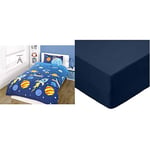 Rapport Parure de lit avec Housse de Couette et taie d'oreiller pour lit Simple & Amazon Basics Drap-Housse en Microfibre Bleu Marine 90 x 190 x 30 cm
