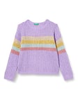 United Colors of Benetton Girl's Jersey G/C M/L 116QQ101O Long Sleeve Crew-Neck Sweater, Purple 911 Colored Stripes, 160