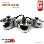 Induction Saucepan Set Stainless Steel Pan Set 3 Pieces Cooking Pots Glass Lid