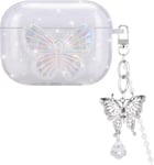 Brillant Paillettes Cristal Silicone Étanche Boîtier Compatible avec Airpods Pro, Housse de Protection Accessoires Antichoc avec Porte-clés pour Écouteurs, Antidérapant Ultra-Mince - Papillon