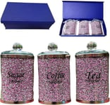 Crystal Crushed Tea Coffee Sugar Kitchen Storage Canister Jar Pot Container Pink