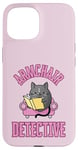 Coque pour iPhone 15 Fauteuil détective – Chat lisant un livre mystère confortable