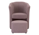 Fauteuil cabriolet et pouf CLAYTON tissu Soro rose