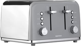 Daewoo Kensington Stainless Steel Grey 4 Slice Toaster Crumb Tray Defrost Reheat