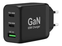 Port Connect - Strømadapter - Gan-Teknologi - 65 Watt - 3.25 A - Qc 3.0, Pd 3.0 - 2 Utgangskontakter (24 Pin Usb-C, Usb-Type A) - Europa