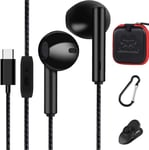 Écouteurs Intra-Auriculaires Filaires,USB-C Ecouteurs Haute Qualité Audio avec Micro,pour Samsung A54/A53/S23/S22/S21/S20/S20FE,Huawei P40/P30,Xiaomi 13,Google Pixel,OnePlus 9T,pour iPad Pro- Noir