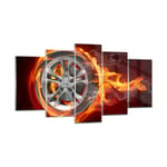 Impression sur Verre 160x85cm Tableaux Image Photo Wheel Flames Rim Decoration