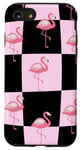 Coque pour iPhone SE (2020) / 7 / 8 Cute Pink Flamingo Checker Pink and Black Checkered Flamingo