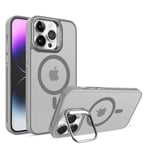 VEN-DENS Case for iPhones, Compatible with MagSafe, Built-in Camera Stand, Military Grade Shockproof Protection, Anti-Fingerprint Translucent Cover (Gray, iPhone 15 Pro Max)