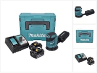 Makita DBO 180 RGJ 18 V 125 mm -akkukäyttöinen eksentrinen hiomakone + 2 x 6.0 Ah -akku + laturi + Makpac