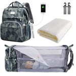 SNDMOR Sac à Langer pour Bébé Sac à Dos, Sacs à Langer Grande Capacité, Sac à Langer de Voyage Portable Avec Lit Pliable, Sac à Dos pour Lit Bébé (Camouflage Vert)