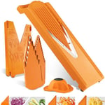 Coupe Légumes V3 (Starter Set) • Mandoline en V pour 5 types de coupe • Mandoline Réglable pour Légumes & Fruits • Lame en Acier Inoxydable • Râpe avec Porte-fruits • Orange