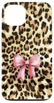 iPhone 13 Leopard Cheetah Pattern With Light Pink Bow Coquette Girl Case