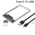 Type C to USB 3.1 Boîtier de disque dur externe transparent, boîtier de disque dur SATA HDD et SSD, prise en charge UASP sans outil, USB 3.0 Type C, 2.5 pouces