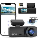 DYNACAM Dash Cam Front and Rear 4K+1080P, Dash Cam Inserted 64GB SD Card, Built-in WiFi Dash Camera for Cars, Super Night Vision Dashcam, 24H Parking Mode, G-Sensor, Loop Recording Car Camera