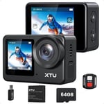 XTU Caméra Sport 4K30FPS 20MP avec Carte SD 64Go, Caméra Étanche sous Marine avec Écran Tactile Double Affichage, Caméra Action avec 2.4GHz WiFi Télécommande, EIS Stabilisation4.0, Kit d'Accessoire