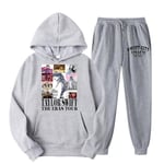 Taylor Swift The Eras Tour Hooded Sports Tracksuit Tvådelad Outfit Swiftie Långärmad Pullover Hoodies Sweatshirt + Sweatpants Byxor Set[HK] Gray M