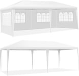 Tonnelle 3x6M Tente de Réception 4 Bâches avec Fenêtres Pergola,Piquets,  Sac de Transport et Cordes Blanc