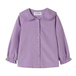 Mud Kingdom Toddler Girls Shirt Peter Pan Collar Corduroy Blouse for Girl Button Down School Uniform Ruffle Cuff Plain Purple 3 Years