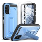 ORETECH Coque pour Samsung Galaxy A14 5G avec [1 Verre Trempé] et [Béquille], Coque Galaxy A14 Antichoc Dos Rigid Bumper Souple Protection A14 Coque Samsung A14 avec Support,6,6 Pouces,Bleu