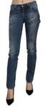 GALLIANO Jeans Blue Floral Print Low Waist Skinny Denim Pants s. W28