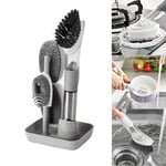 NEW 4 In 1 Dish Scrubber Set Home Kitchen Brush Soap Dispensing Easy Clean UK