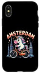 Coque pour iPhone X/XS Amsterdam Pays-Bas Licorne Vélo Fille Femme Rainbow
