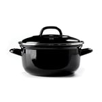 BK Indigo Cocotte Ronde Allemande Emaillée Héritage Néerlandaise avec Couvercle avec Revêtement Antiadhésif en Céramique Sans PFAS, 24 cm/4.2 Litre, Induction, Lavable au Lave-Vaisselle, Au Four, Noir