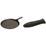 Lodge 26.67 cm / 10.5 inch Pre-Seasoned Cast Iron Round Griddle/Pancake Pan & Classic Silicone Hot Handle Holder, Black, Inquiries-by email