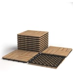 COSTWAY 10 x Dalles de Terrasse en Bois d'Acacia Mosaïque 30 × 30 CM Emboîtables, Caillebotis pour Extérieur/Intérieur