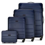 WITTCHEN Valise de Voyage Set de 4 valises Bagages à Main Trousse de Toilette Set de valises en ABS avec 4 roulettes pivotantes Serrure à Combinaison Poignée télescopique Globe Line Bleu Marine