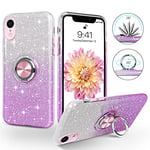 SouliGo iPhone XR Case Glitter Bling Sparkle Trendy Girls Women Cover 360° Ring Holder Kickstand for Magnetic Car Mount Protective Shockproof Phone Case for iPhone XR 6.1 Inch, Gradient Purple