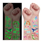 Leesgel Tatouage Enfant Fille, 30 Feuilles Brillent Dans Le Noir Tatouage Sirena Stickers pour Cadeau et Jouet, Accessoire pour Petit Cadeau Pinata Anniversaire pour Garçons et Filles de tout âge