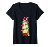 Womens Cute Kawaii SUP Stand Up Paddling Christmas Hat Xmas V-Neck T-Shirt