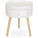 Homcom - Chevet table de nuit ronde design scandinave tiroir bicolore pieds effilés inclinés bois massif chêne clair blanc