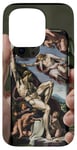 Coque pour iPhone 15 Pro Noir Art Déco Floral Michel-Ange Création Of Adam Sixtine