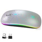 Souris sans Fil Rechargeable,LED Souris iPad avec Récepteur USB,7 Couleurs 2,4 GHz,1600 DPI Réglable pour Mac OS/Windows/Andriod/Microsoft,Wireless Mouse