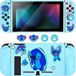 Coque De Protection Pour Switch,Ultra Mince Dockable Coque Switch Tpu Souple Mignonmonstre Alien Protecteur Cover Avec 2pcs Soft Joycon Cover Et 4pcs Capuchons De Poignée De Pouce,Bleu2