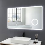 Miroir de salle de bain led 100x60cm avec éclairage Miroir Lumière Cosmétique Miroir grossissant 3x, Commutateur Tactile - Blanc froide - Meykoers