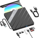 Lecteur Cd Dvd Externe Usb C Usb 3.0,Graveur Cd Dvd+/-Rw Portable Lecteur Dvd Pour Ordinateur Portable 8 En 1 Hub Avec Lecteur De Carte Sd/Micro Sd Compatible Avec Ordinateur Portable Mac Pc