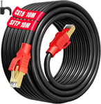 Cable Ethernet 10m Cat 8, Blindé Cable RJ45 Haut Debit Câble Réseau LAN 10 Mètres Extérieure Intérieur 40Gbps 2000MHz, Fil Ethernet Gigabit SFTP Cable Internet Noir POE pour Routeur PC(10 Clips)