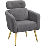 Yaheetech Fauteuil de Salon en Tissu Bouclette Fauteuil Arrondi Scandinave avec Appui-tête Réglable en Hauteur Coussin Lombaire pour Bureau Chambre 1/Gris foncé