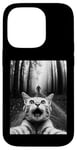 Coque pour iPhone 14 Pro T-shirt drôle chat selfie avec Bigfoot