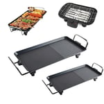 Electric Table Top Grill Griddle BBQ Hot Plate Camping Cooking Cast, Barbecue Grill, Large Capacity Household Non-Stick Pan Cooker with Temperature Adjustment(L, 48 x 27 x 8 cm)