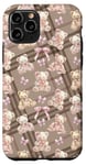 Coque pour iPhone 11 Pro Ours mignon avec des noeuds roses, motif à carreaux marron