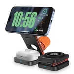 3 in 1 Wireless Charging Station Magnetic Wireless Charger for iPhone 16/15/14/13/12 Series,Foldable Travel Wireless Charger Compatible with Apple Watch Ultra 2/10/9/8/7/6/5/4/3/2/SE,Airpods4/3/Pro