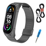 MIJOBS Strap for Xiaomi Band 6, Xiaomi Band 5, Miband 4/3 Stainless Steel Metal Straps Replacement Straps Compatible with Xiaomi Mi Band 6/5/4/3 Metal Watchband, Men's Women's Strap